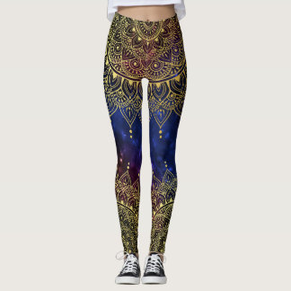 Elegant goud op donkere nevel Bloemen Henna Mandal Leggings