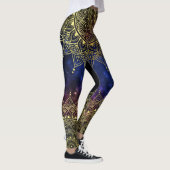 Elegant goud op donkere nevel Bloemen Henna Mandal Leggings (Rechts)