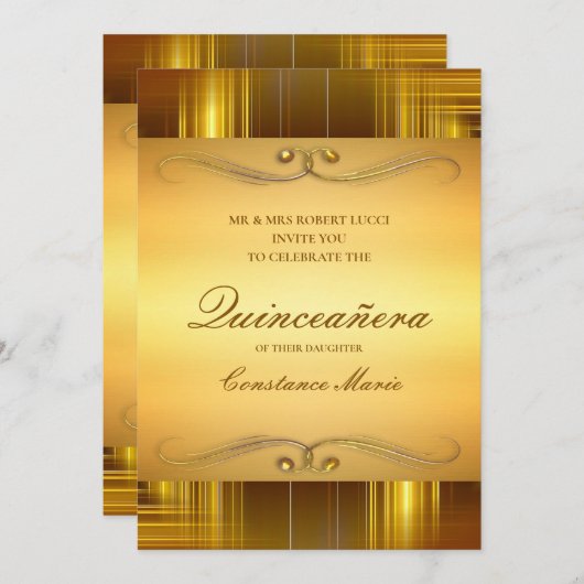 Elegant goud op Gold Quinceanera uitnodiging (Voorkant / Achterkant)