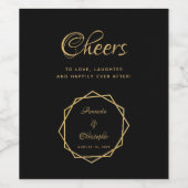 Elegant Goud op Zwart Modern Geometrisch Bruiloft Wijn Etiket (Enkel label)