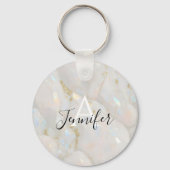Elegant goud opaal edelsteen aangepaste naam monog sleutelhanger (Voorkant)
