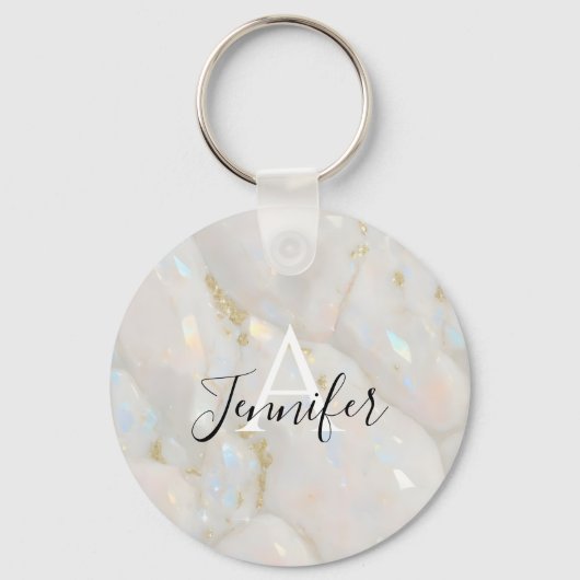 Elegant goud opaal edelsteen aangepaste naam monog sleutelhanger (Voorkant)