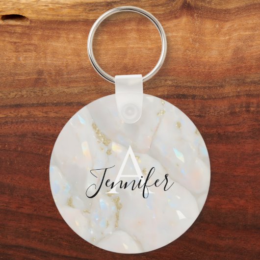 Elegant goud opaal edelsteen aangepaste naam monog sleutelhanger (Achterkant)