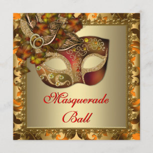 Elegant goud oranje rood masqueradefeest kaart