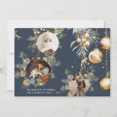 Elegant Goud Ornamenten blauw Kerst Kaart (Voorkant)