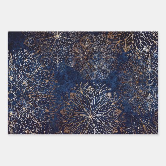 Elegant Goud Paarse Blauwgroen & Blauwe Bloemen Ma Inpakpapier Vel (Voorkant 2)