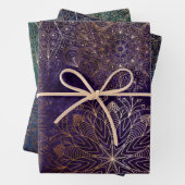 Elegant Goud Paarse Blauwgroen & Blauwe Bloemen Ma Inpakpapier Vel (In situ)