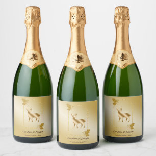 Elegant Goud Rendier Glitter Bruiloft Sparkling Wijnetiket