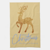 Elegant goud rendier vrolijk kerstscript theedoek (Verticaal)