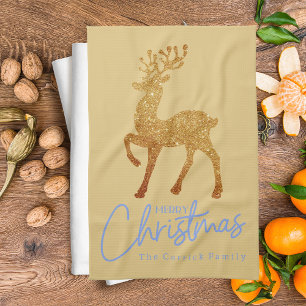 Elegant goud rendier vrolijk kerstscript theedoek