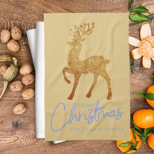 Elegant goud rendier vrolijk kerstscript theedoek