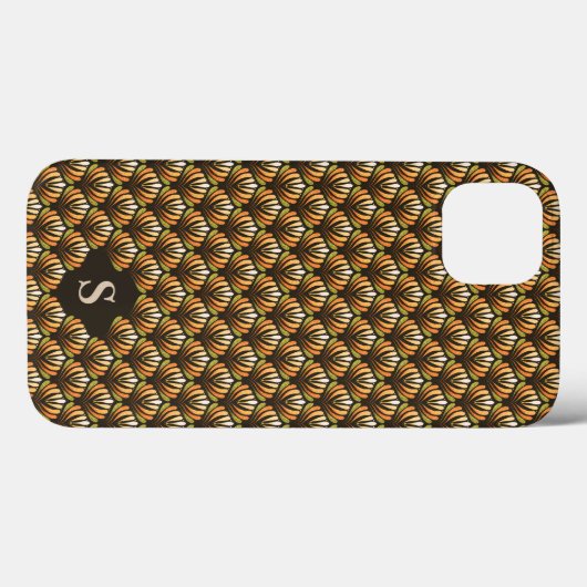 Elegant goud retro bloemenpatroon monogram Case-Mate iPhone case (Achterkant (horizontaal))