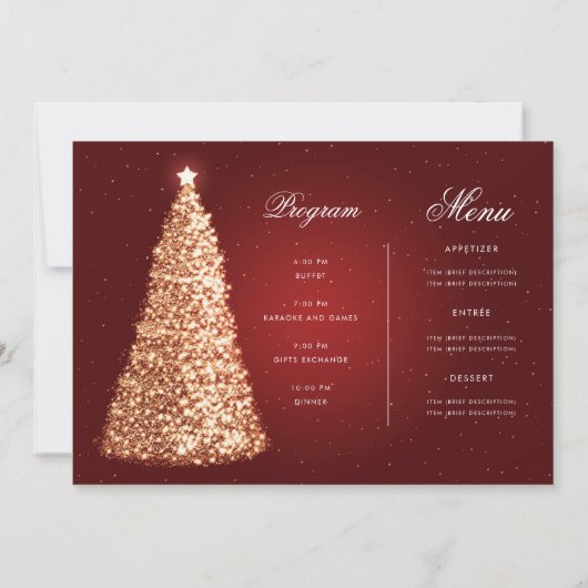 Elegant Goud Rode Kerstboom Programma Menu (Achterkant)