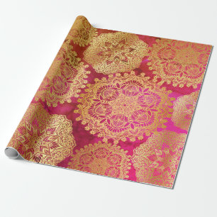 Elegant goud rood roze mandala patroon cadeaupapier