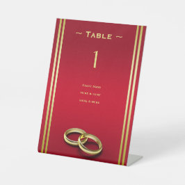 Elegant Goud & Rood, Tafelnummer Trouwringen Reclamebord Met Voetstuk