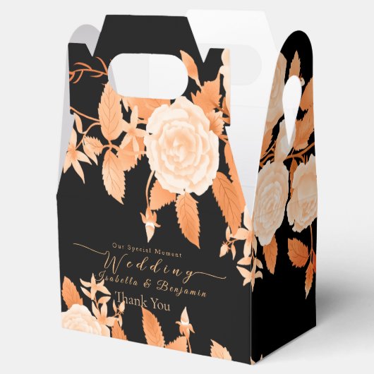 Elegant Goud Roos Zwart Bruiloft Bedankdoosjes (Geopend)