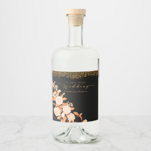 Elegant Goud Roos Zwart Bruiloft Likeurfles Etiket