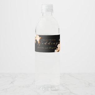 Elegant Goud Roos Zwart Bruiloft Waterfles Etiket