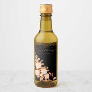 Elegant Goud Roos Zwart Bruiloft Wijn Etiket