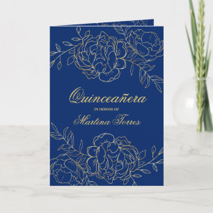 Elegant Goud Royal Blauw Fijn Bloemen Quinceanera