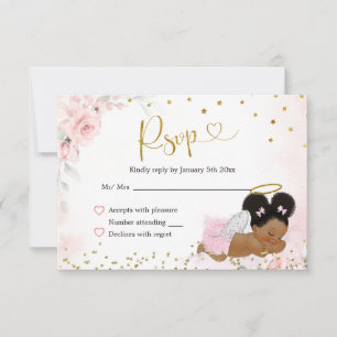 Elegant Goud Roze Afro Angel Baby shower RSVP Kaartje