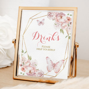 Elegant Goud Roze Bloemen Mis Quince Drinken Poster