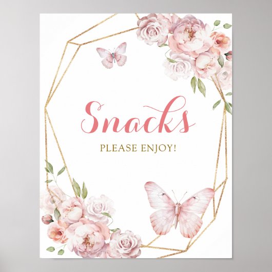 Elegant Goud Roze Bloemen Mis Quince Snack Poster (Voorkant)