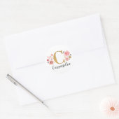 Elegant Goud Roze Bloemen Monogram Initiaal Letter Ronde Sticker (Envelop)