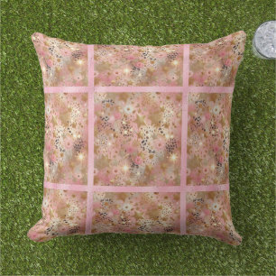 Elegant goud, roze en zwart jungle bladpatroon buitenkussen