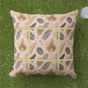Elegant goud, roze en zwart jungle bladpatroon buitenkussen