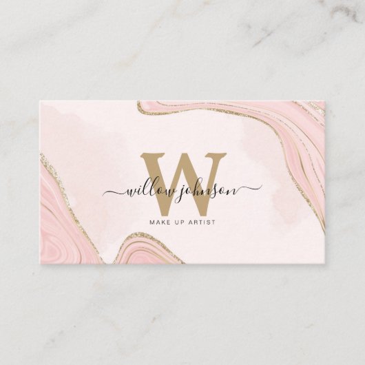 Elegant Goud Roze Glitter QR Code Modern Monogram Visitekaartje (Voorkant)