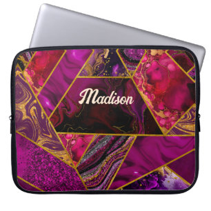 Elegant goud roze paarse glitter girly laptop sleeve