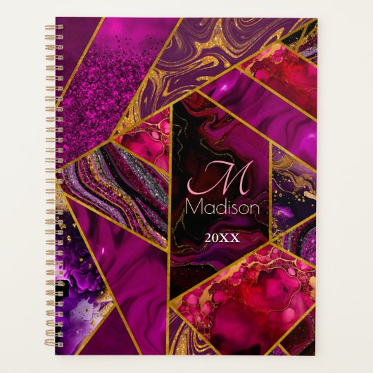 Elegant goud roze paarse glitter girly planner (Voorkant)