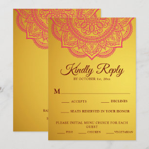 Elegant Goud Roze paisley Indische Trouw RSVP