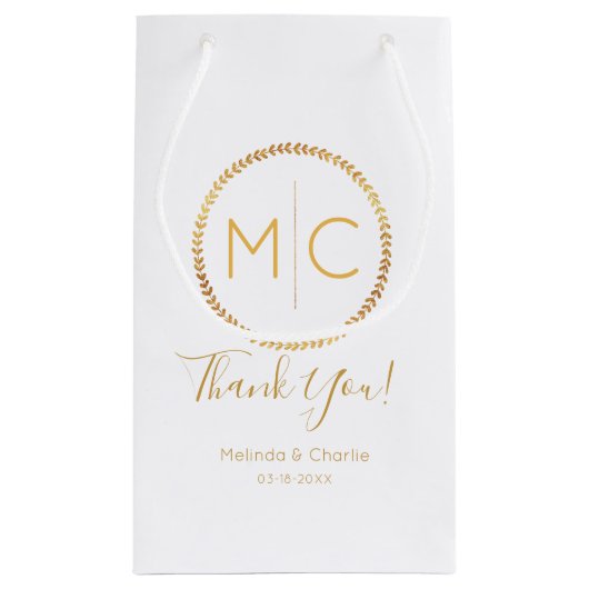 Elegant Goud Rustieke Krans Monogram Bruiloft Klein Cadeauzakje (Achterkant)