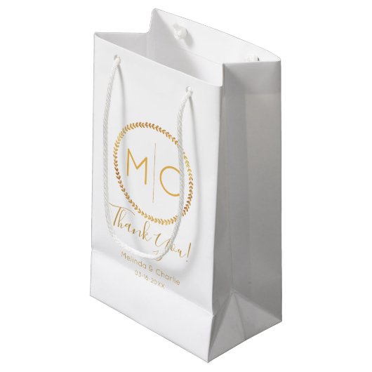 Elegant Goud Rustieke Krans Monogram Bruiloft Klein Cadeauzakje (Voorkant Gekanteld)