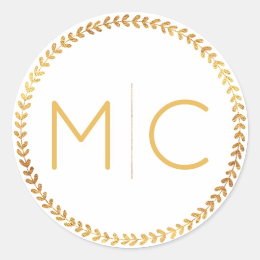 Elegant Goud Rustieke Krans Monogram Bruiloft Seal Ronde Sticker (Voorkant)