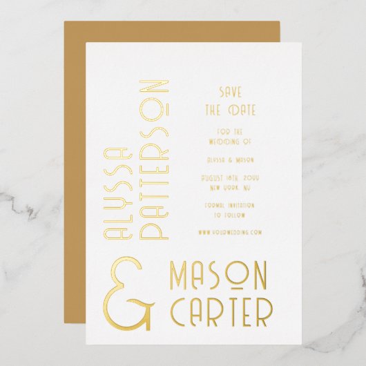Elegant goud save the date bruiloft folie uitnodiging (Voorkant / Achterkant)