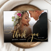 Elegant Goud Script 2 Foto Bruiloft Dank u Kaart