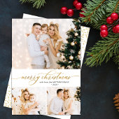 Elegant Goud Script 3 Fotocollage Kerst Kaart