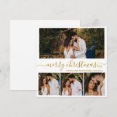 Elegant Goud Script 4 Fotocollage Kerstmis Feestdagenkaart (Voorkant / Achterkant)