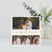 Elegant Goud Script 4 Fotocollage Kerstmis Feestdagenkaart (Staand voorkant)