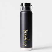 Elegant Goud Script Aangepaste naam Monogrammed Zw Waterfles (Achterkant)
