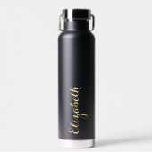 Elegant Goud Script Aangepaste naam Monogrammed Zw Waterfles (Voorkant)