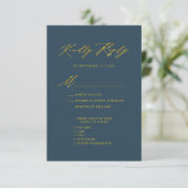 Elegant Goud Script Blauw Minimalistisch Bruiloft RSVP Kaartje (Staand voorkant)