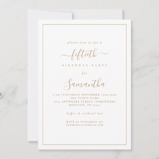 Elegant Goud Script Border 50e Verjaardagsfeest Kaart (Voorkant)