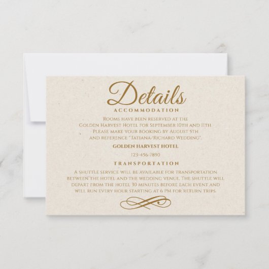 Elegant Goud Script Bruiloft Details Kaart met QR (Voorkant)
