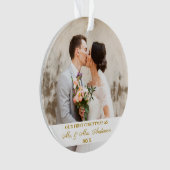 Elegant Goud Script Eerste Kerstmis 2 Foto Ornament (voorkant)