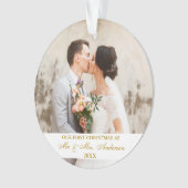 Elegant Goud Script Eerste Kerstmis 2 Foto Ornament (voorkant)