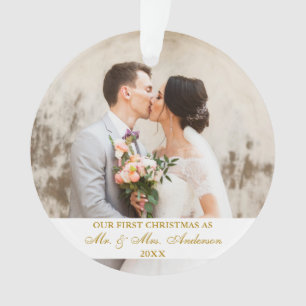 Elegant Goud Script Eerste Kerstmis 2 Foto Ornament